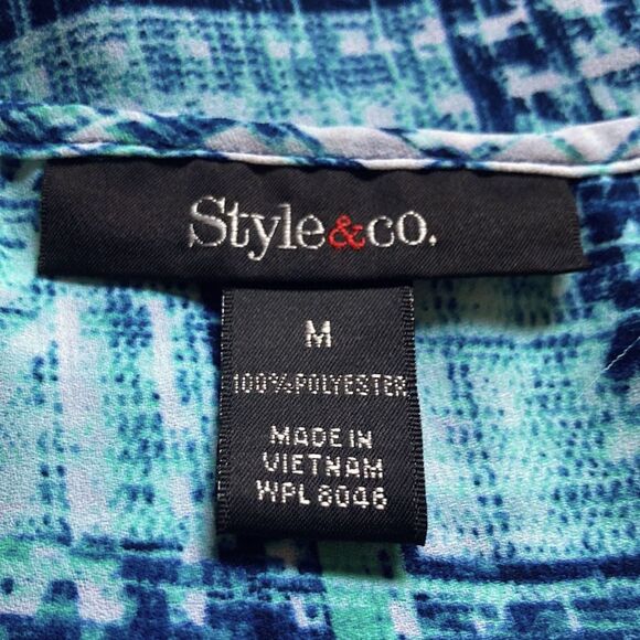 STYLE and CO High Low Sleeveless Swing Tank Top Blouse Blue White Womens Medium - Picture 10 of 11